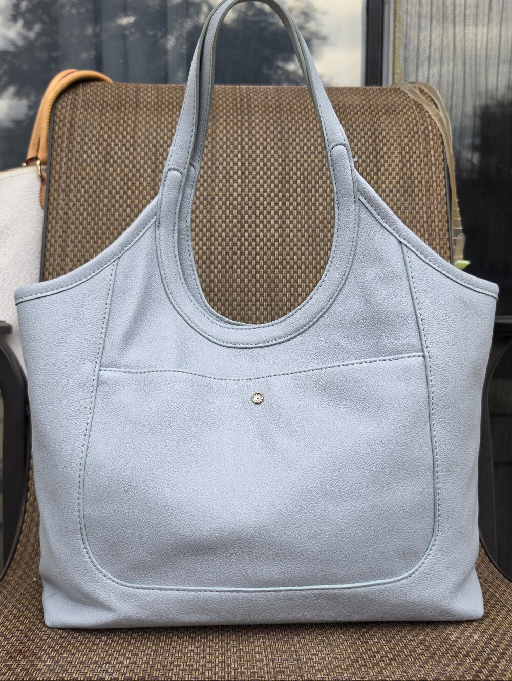 LC Lauren Conrad Pale Blue Leather Shoulder Tote Large